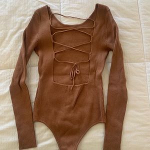 Brown Open Back Bodysuit